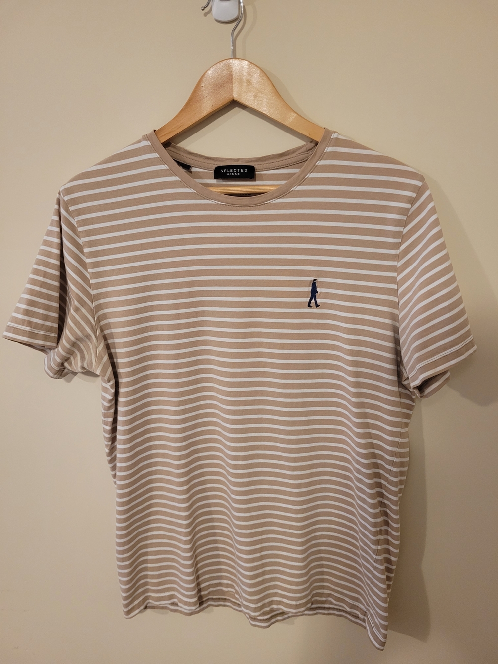 Men's Selected Homme organic Tan Striped Shirt Size Large